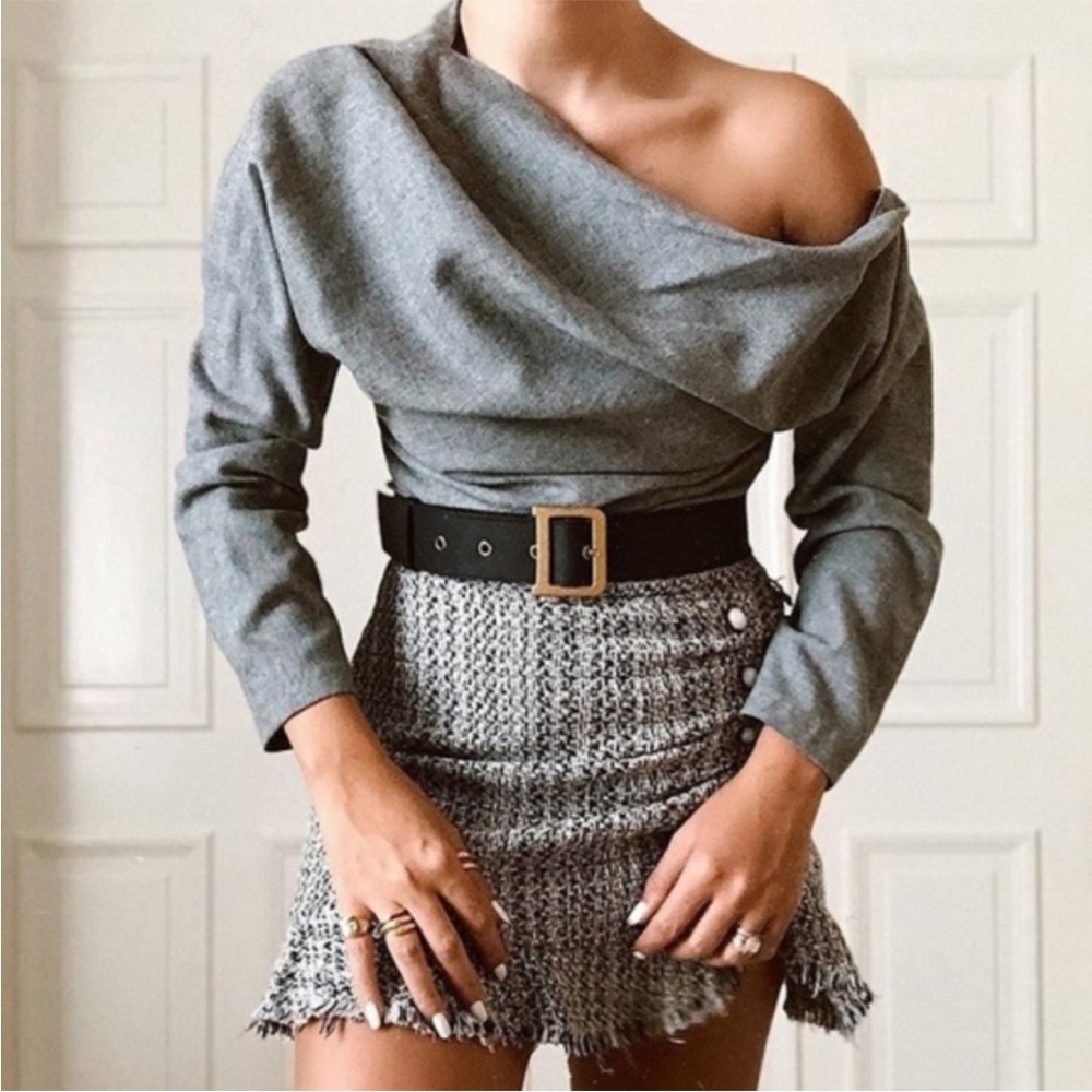 BNWT ZARA off shoulder grey long sleeve top - Picture 1 of 7